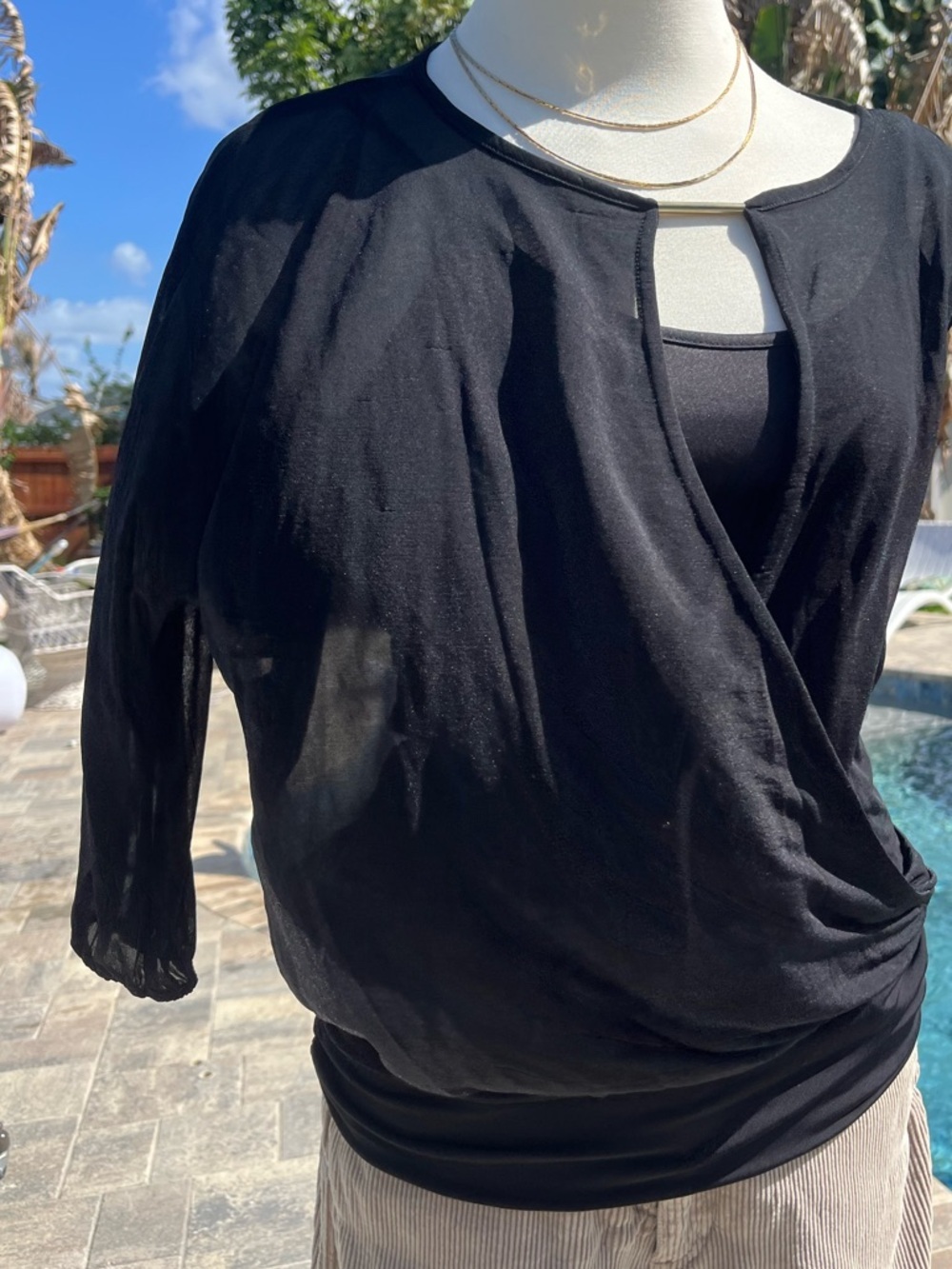 Black Wrap-Front Sheer Sleeve Blouse Xs Nwt — image 4 of 8